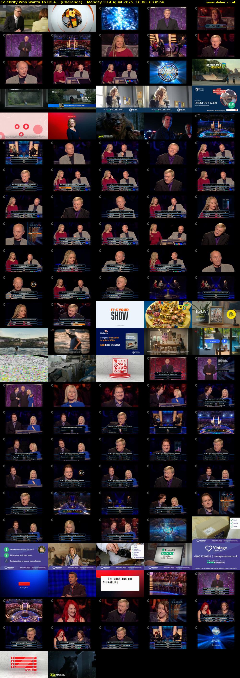 Celebrity Who Wants To Be A... (Challenge) Monday 18 August 2025 16:00 - 17:00