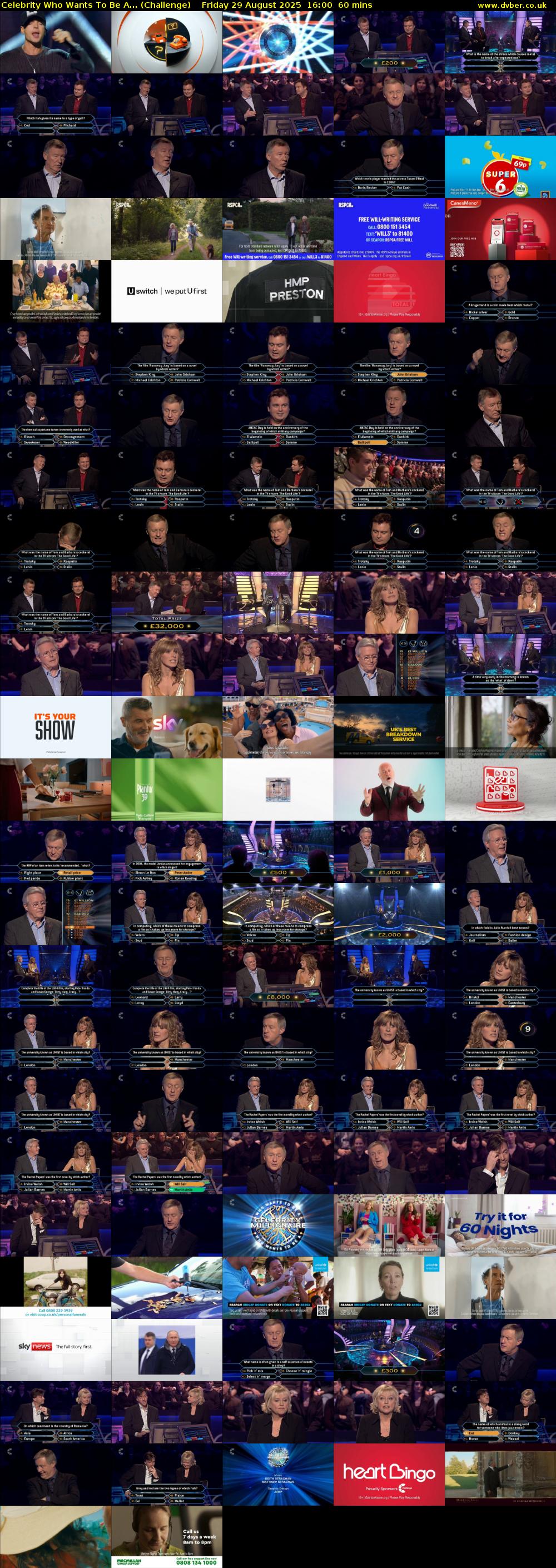 Celebrity Who Wants To Be A... (Challenge) Friday 29 August 2025 16:00 - 17:00