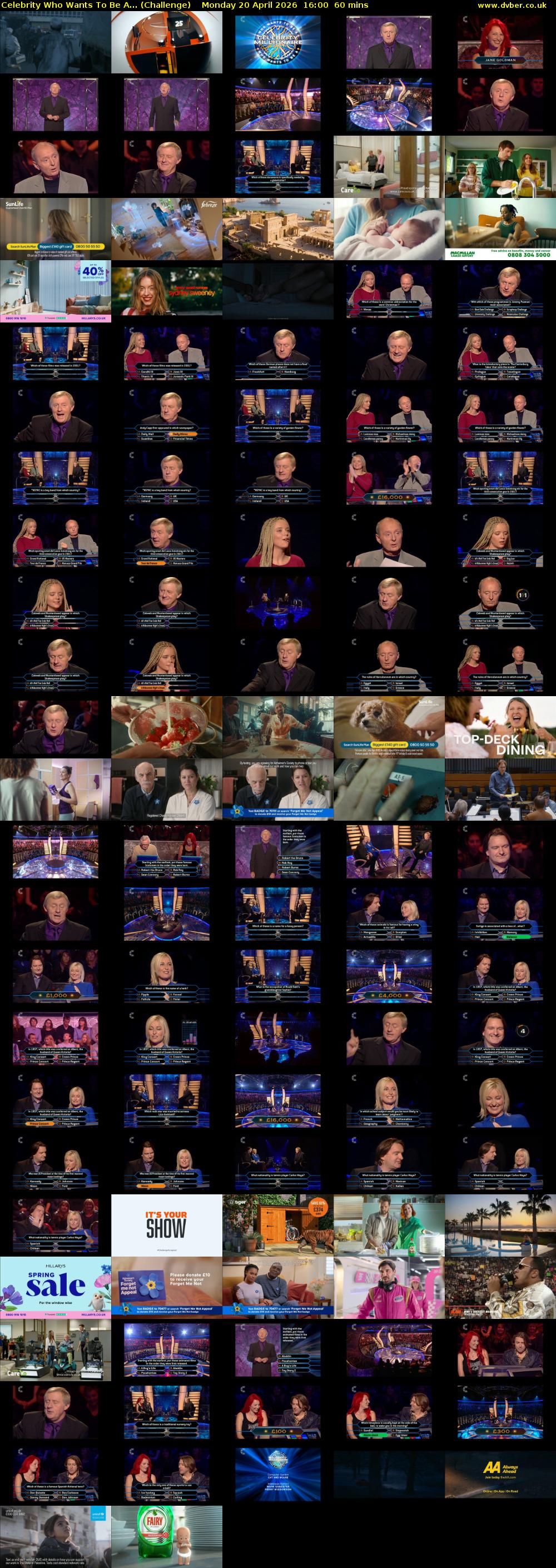 Celebrity Who Wants To Be A... (Challenge) Monday 20 April 2026 16:00 - 17:00