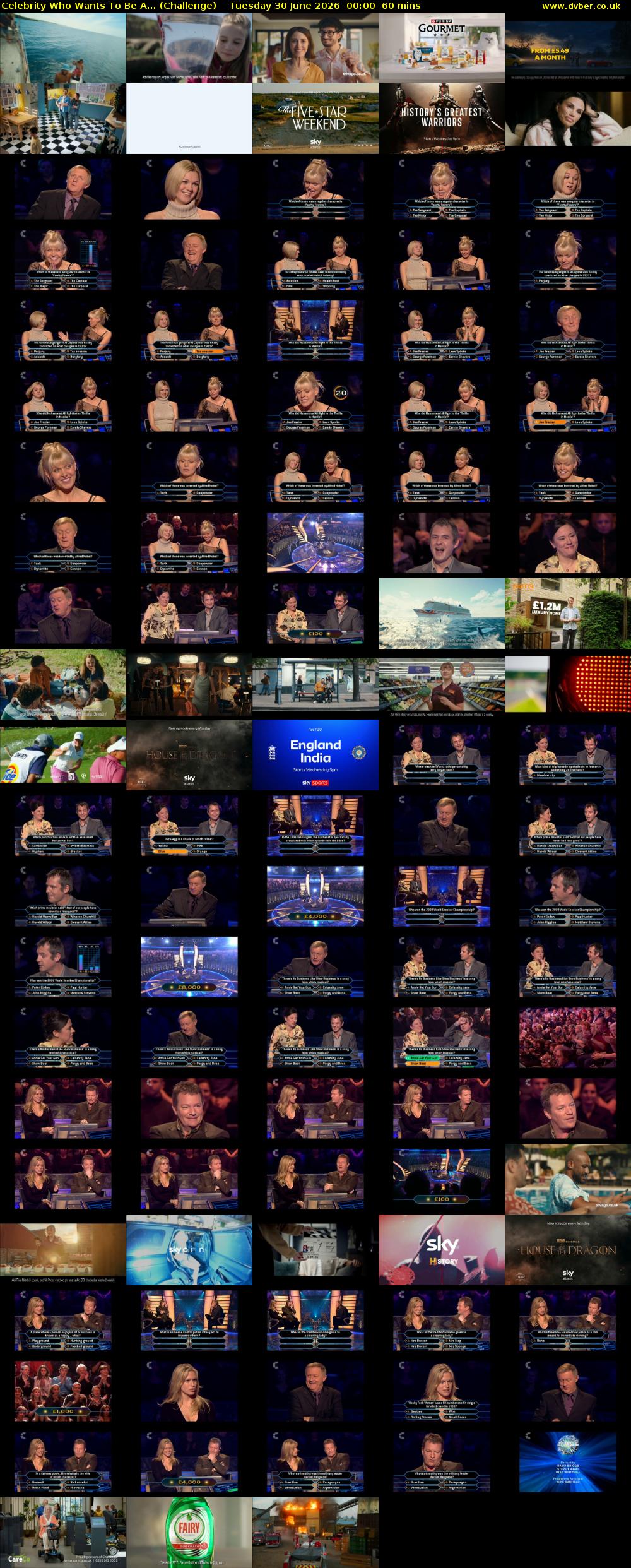 Celebrity Who Wants To Be A... (Challenge) Tuesday 30 June 2026 00:00 - 01:00