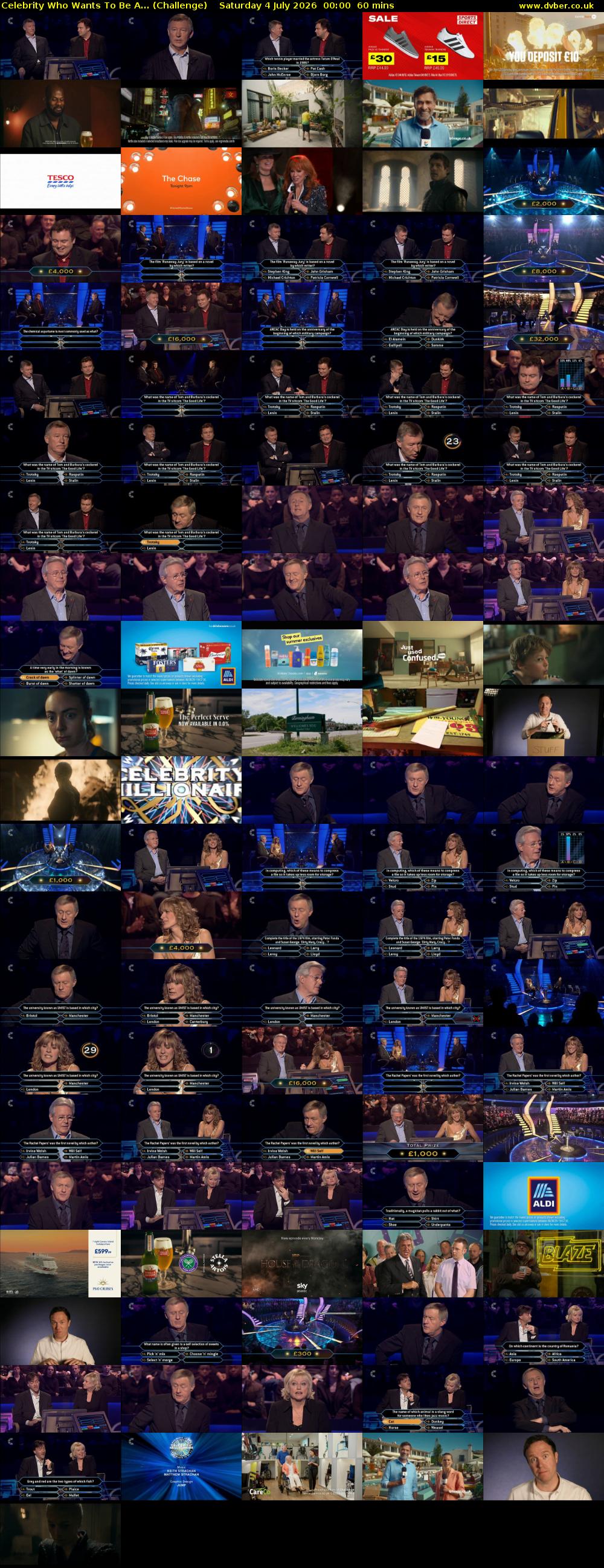 Celebrity Who Wants To Be A... (Challenge) Saturday 4 July 2026 00:00 - 01:00