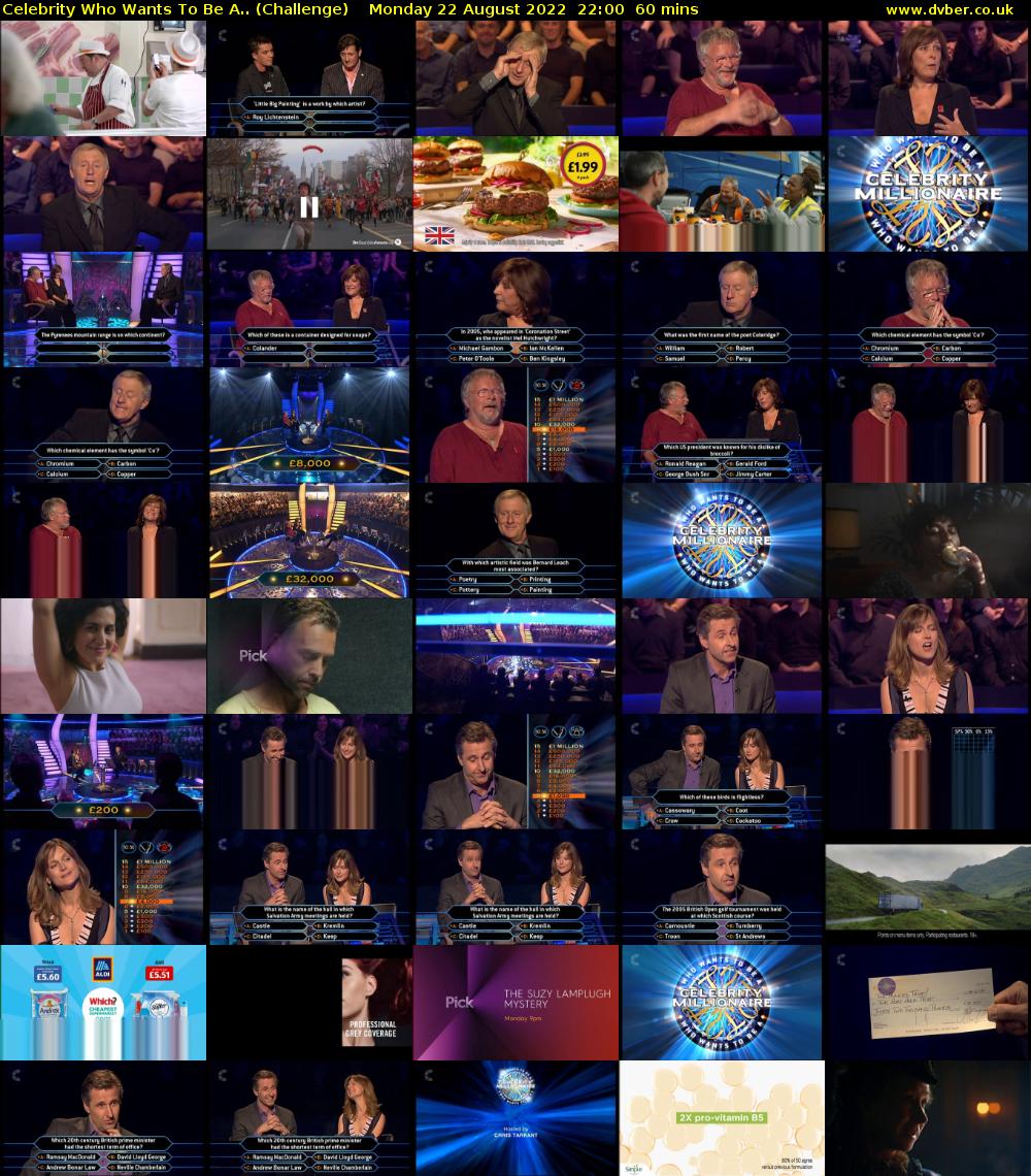 Celebrity Who Wants To Be A.. (Challenge) Monday 22 August 2022 22:00 - 23:00