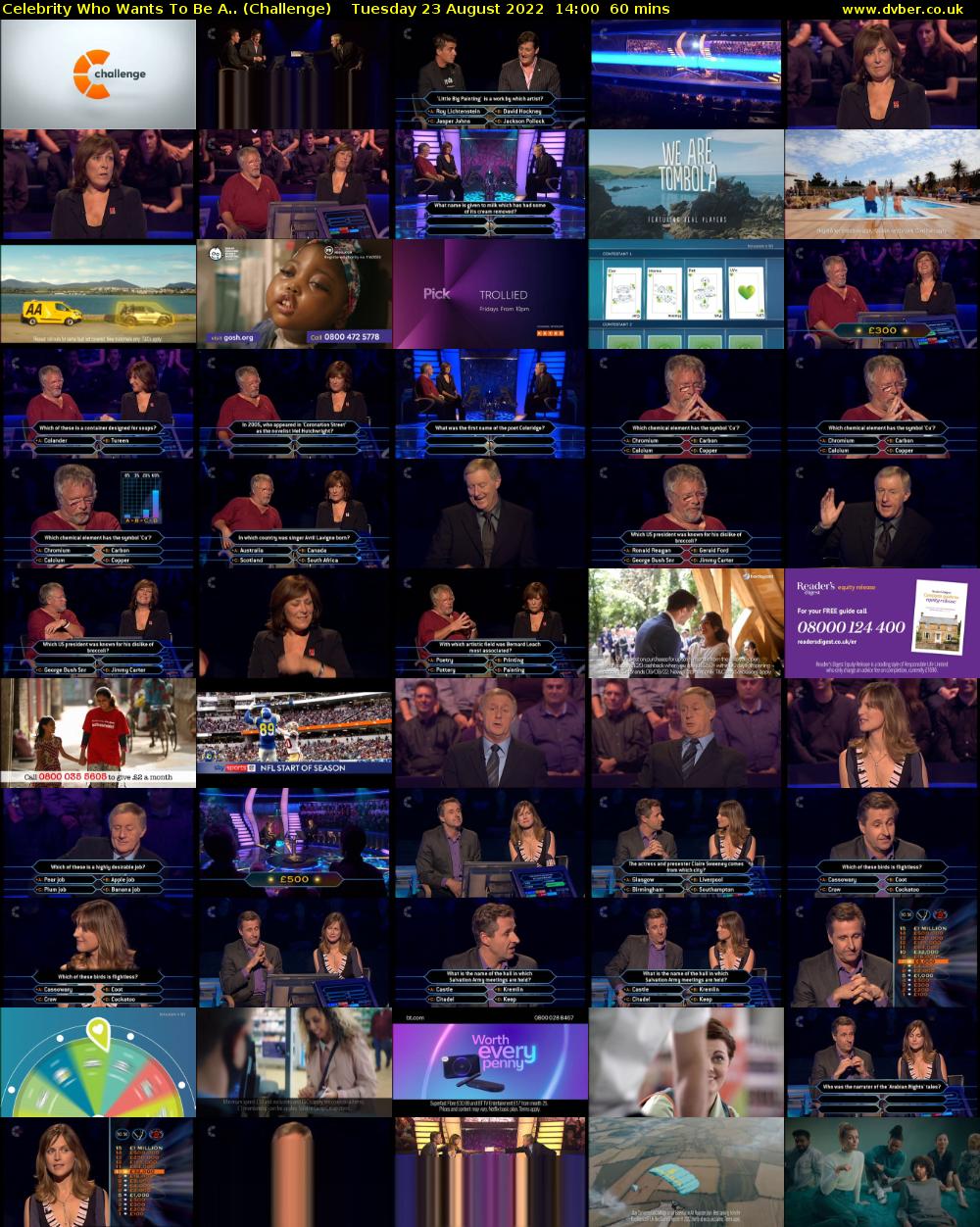 Celebrity Who Wants To Be A.. (Challenge) Tuesday 23 August 2022 14:00 - 15:00