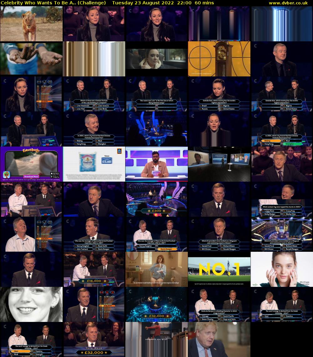 Celebrity Who Wants To Be A.. (Challenge) Tuesday 23 August 2022 22:00 - 23:00