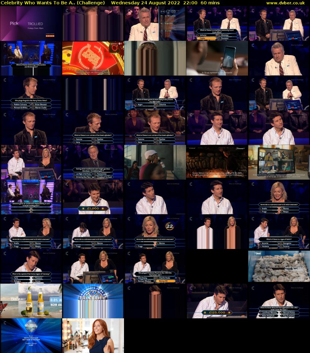 Celebrity Who Wants To Be A.. (Challenge) Wednesday 24 August 2022 22:00 - 23:00