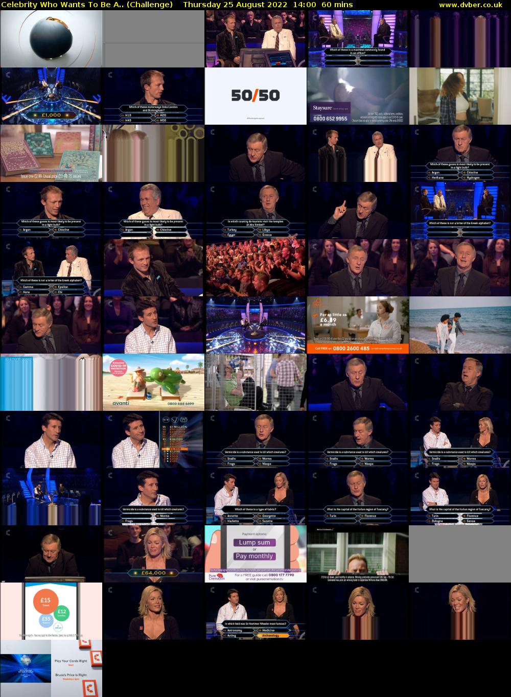 Celebrity Who Wants To Be A.. (Challenge) Thursday 25 August 2022 14:00 - 15:00