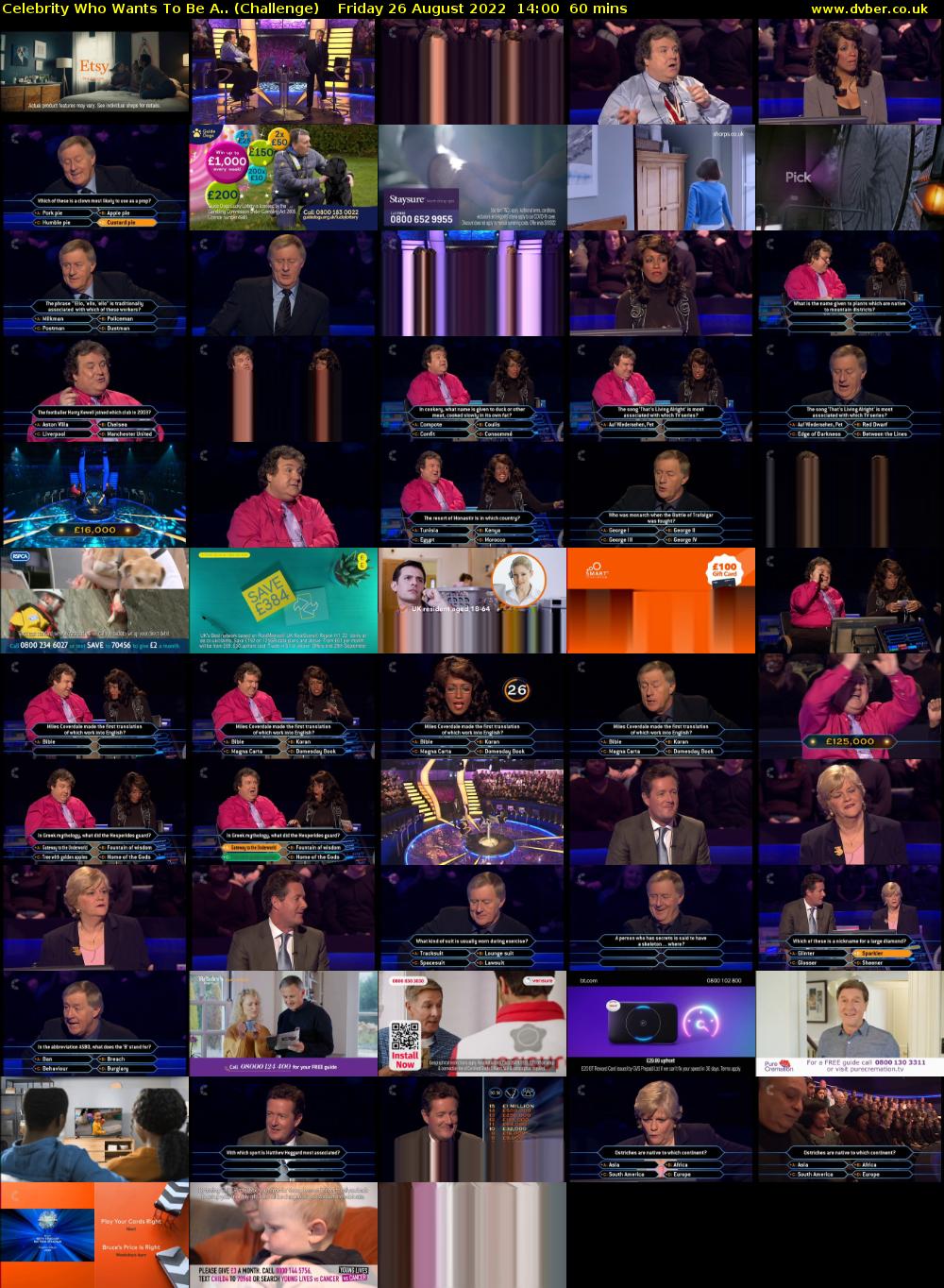 Celebrity Who Wants To Be A.. (Challenge) Friday 26 August 2022 14:00 - 15:00