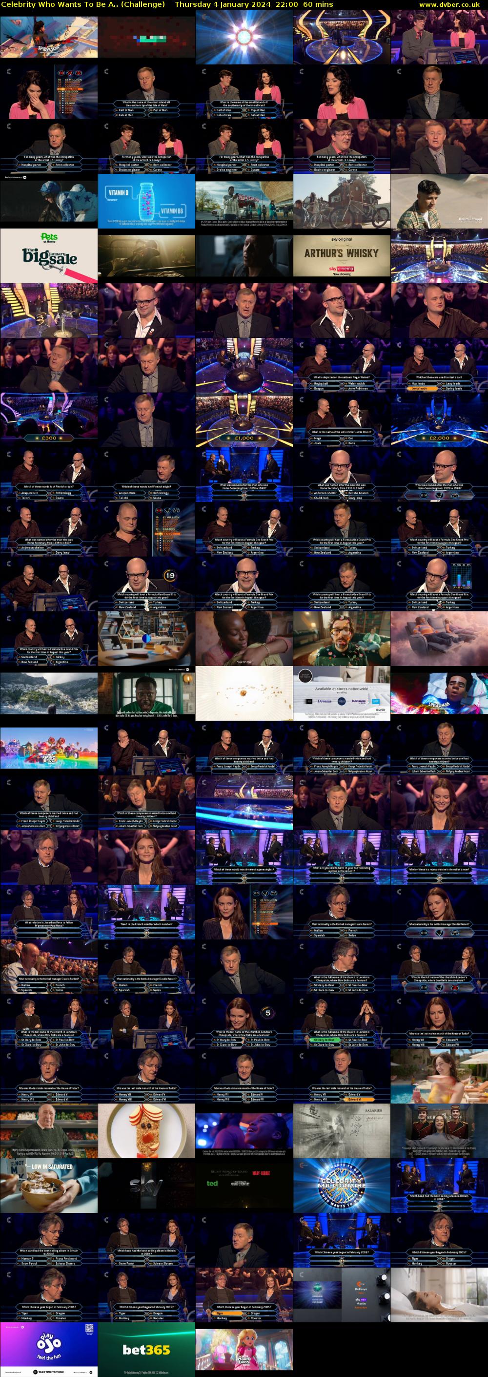 Celebrity Who Wants To Be A.. (Challenge) Thursday 4 January 2024 22:00 - 23:00