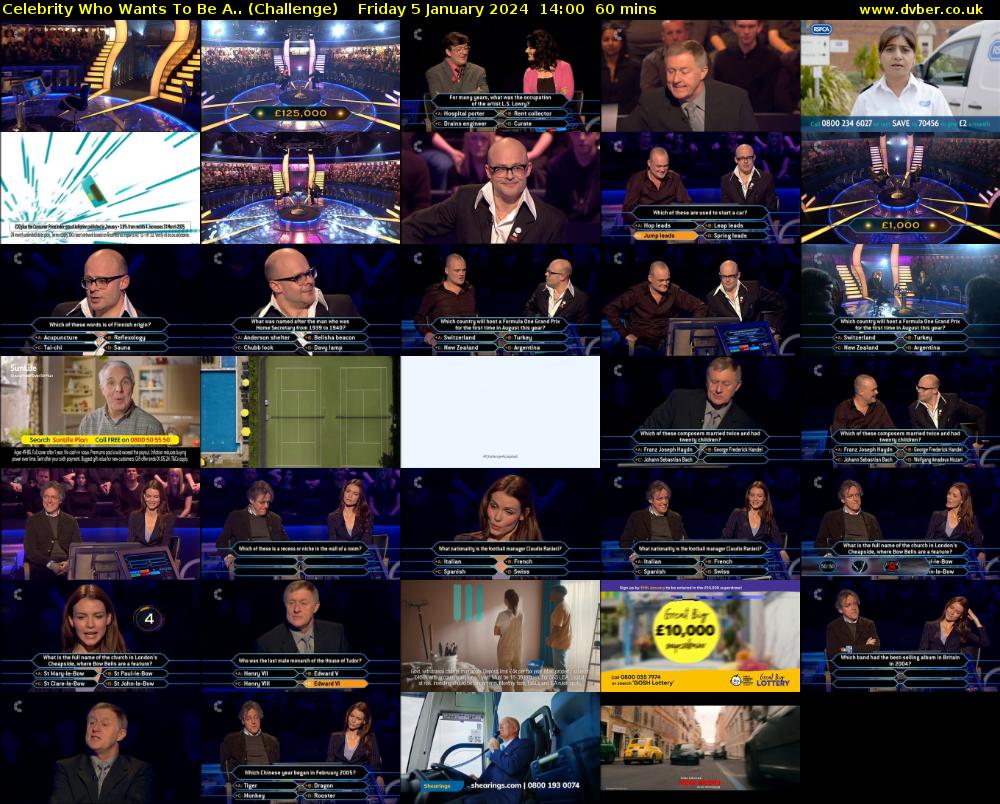Celebrity Who Wants To Be A.. (Challenge) Friday 5 January 2024 14:00 - 15:00