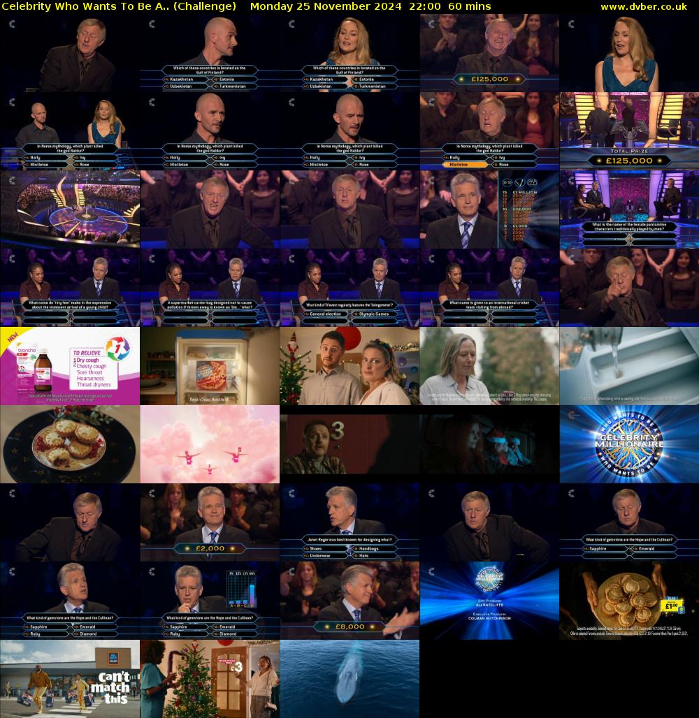 Celebrity Who Wants To Be A.. (Challenge) Monday 25 November 2024 22:00 - 23:00