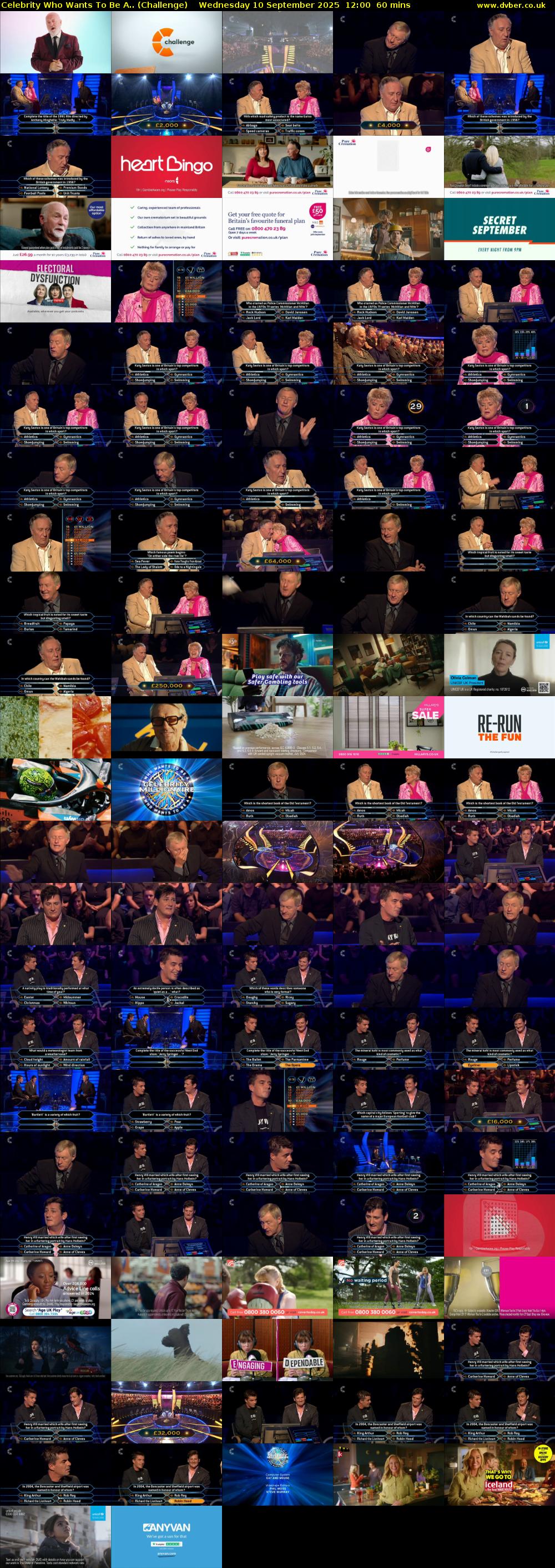 Celebrity Who Wants To Be A.. (Challenge) Wednesday 10 September 2025 12:00 - 13:00