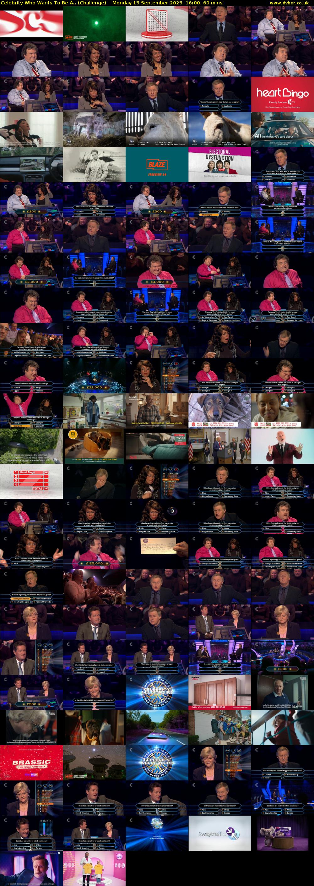 Celebrity Who Wants To Be A.. (Challenge) Monday 15 September 2025 16:00 - 17:00