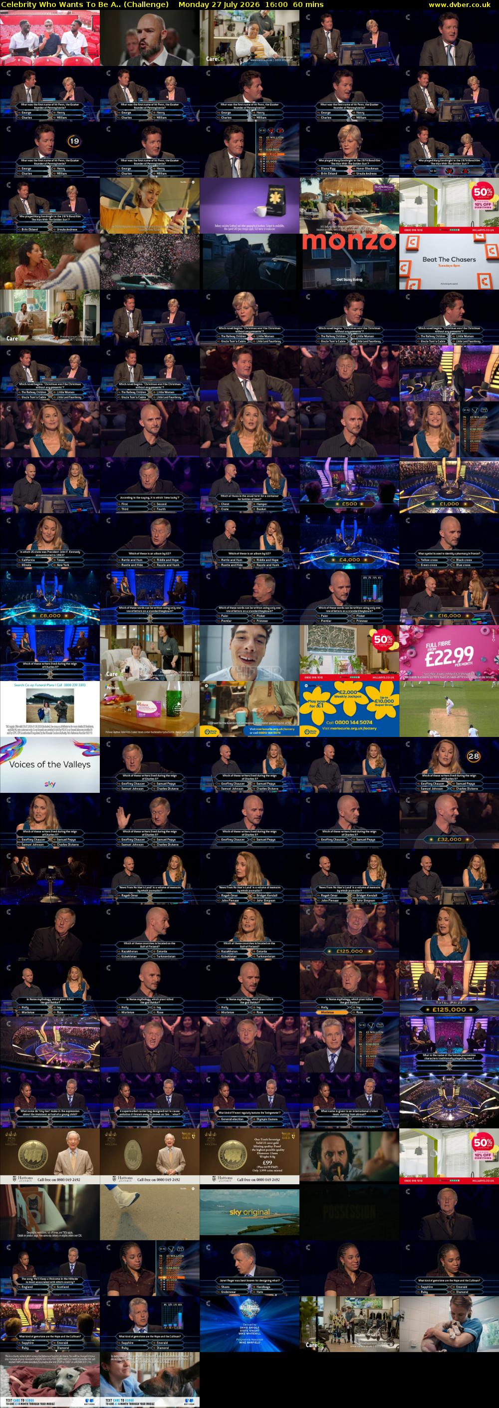 Celebrity Who Wants To Be A.. (Challenge) Monday 27 July 2026 16:00 - 17:00