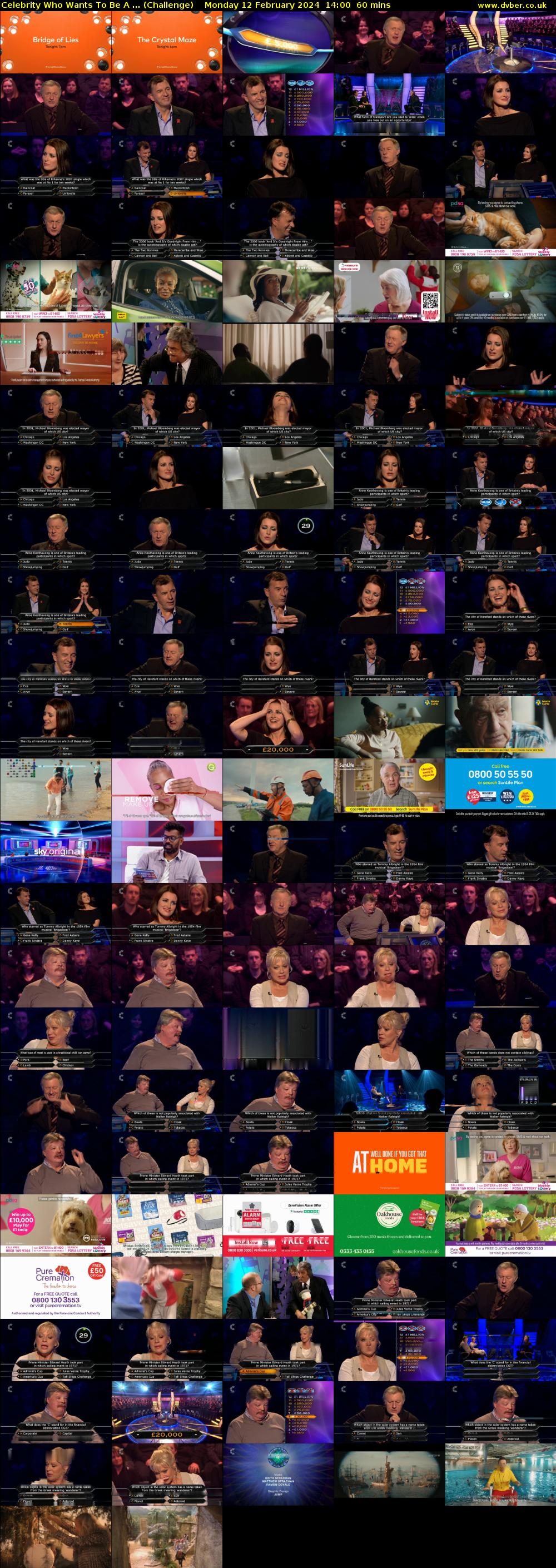 Celebrity Who Wants To Be A ... (Challenge) Monday 12 February 2024 14:00 - 15:00