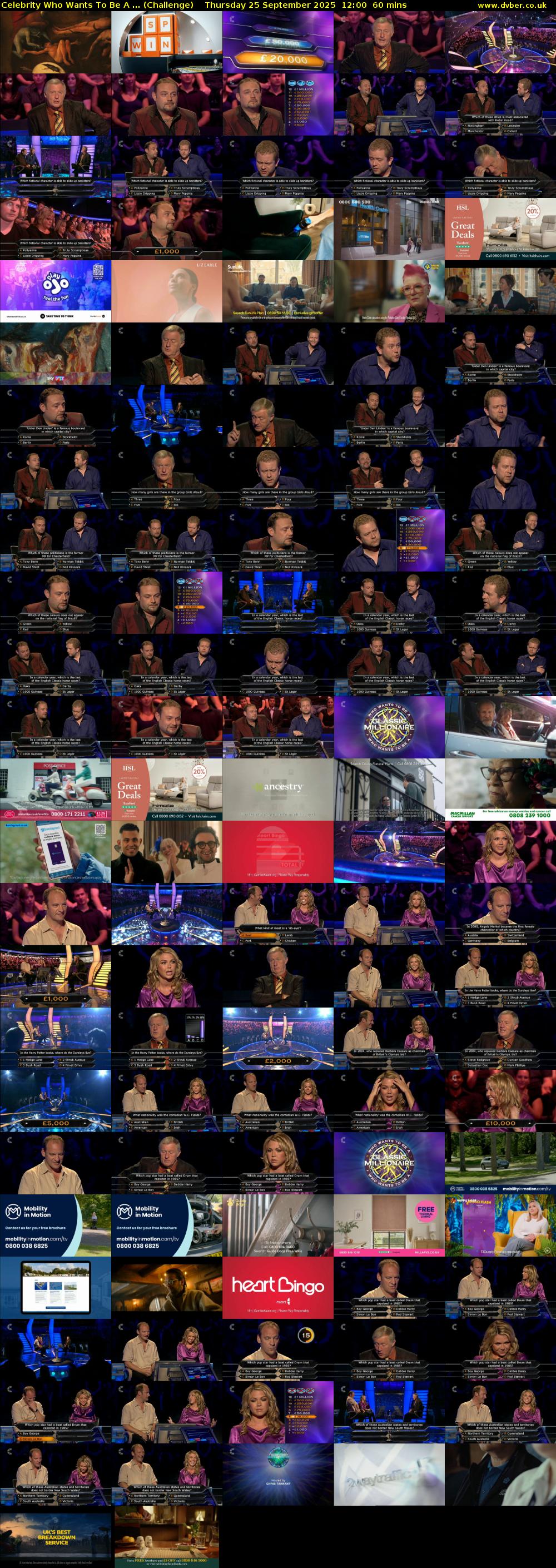Celebrity Who Wants To Be A ... (Challenge) Thursday 25 September 2025 12:00 - 13:00