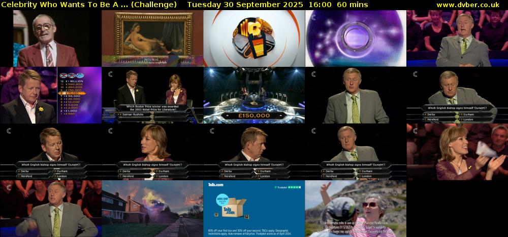 Celebrity Who Wants To Be A ... (Challenge) Tuesday 30 September 2025 16:00 - 17:00