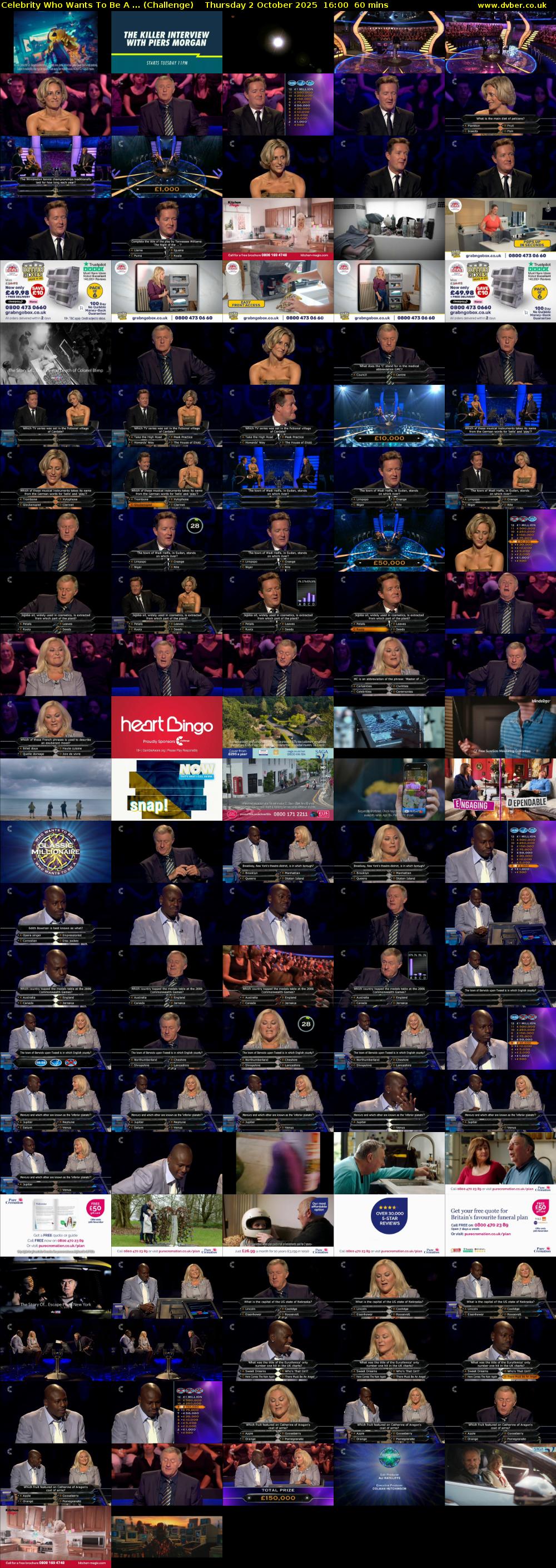 Celebrity Who Wants To Be A ... (Challenge) Thursday 2 October 2025 16:00 - 17:00