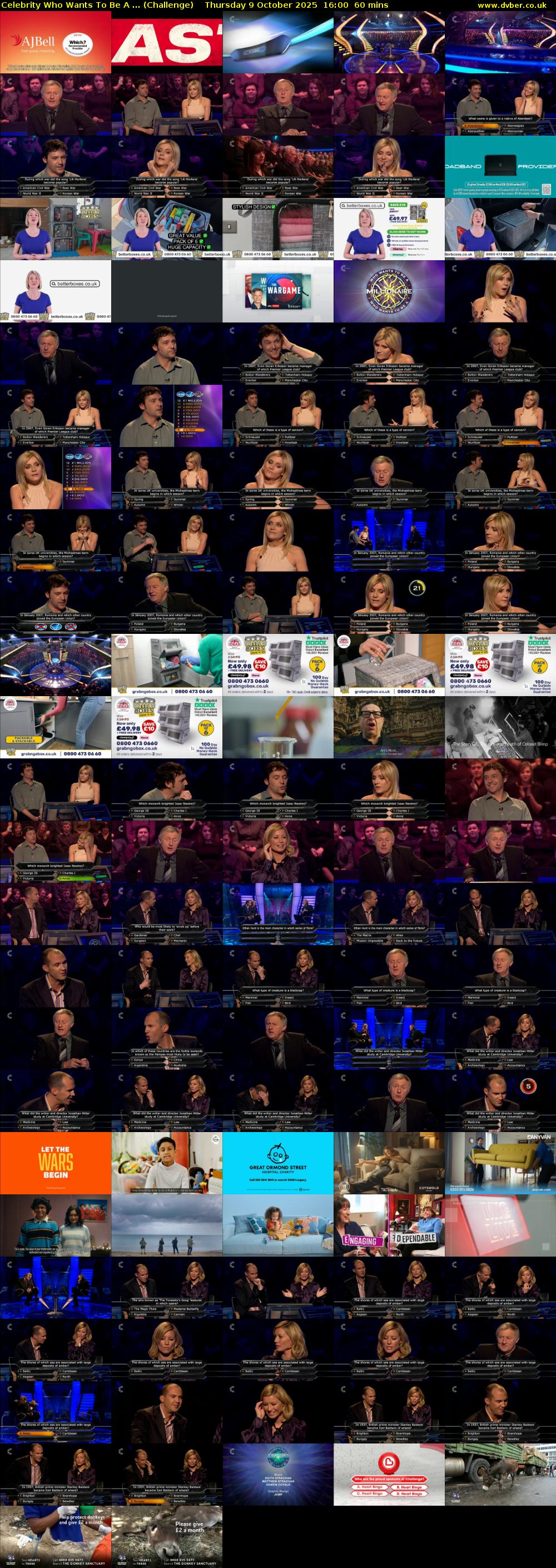 Celebrity Who Wants To Be A ... (Challenge) Thursday 9 October 2025 16:00 - 17:00