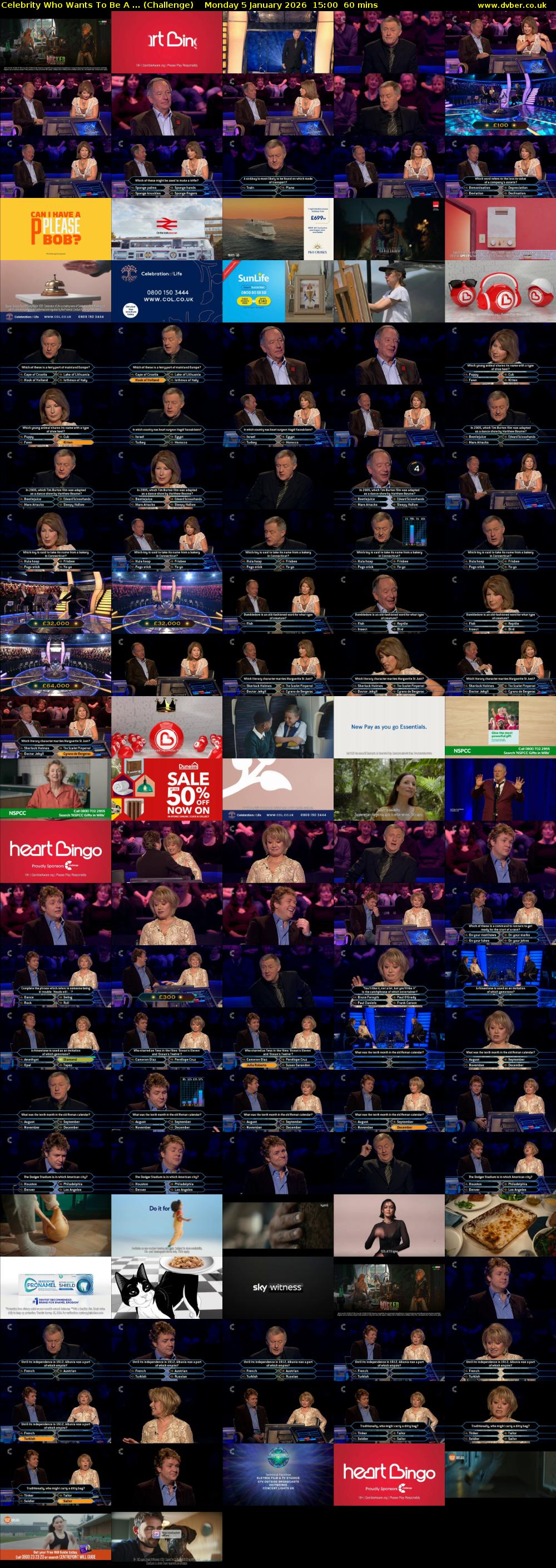 Celebrity Who Wants To Be A ... (Challenge) Monday 5 January 2026 15:00 - 16:00