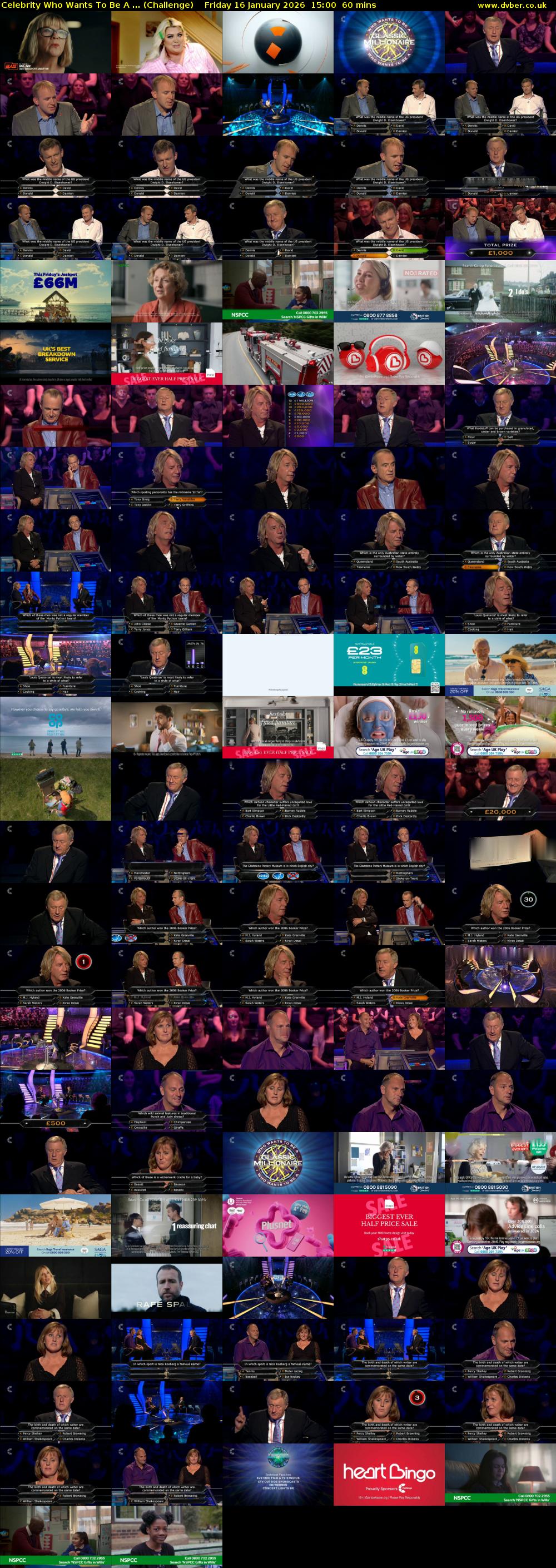 Celebrity Who Wants To Be A ... (Challenge) Friday 16 January 2026 15:00 - 16:00