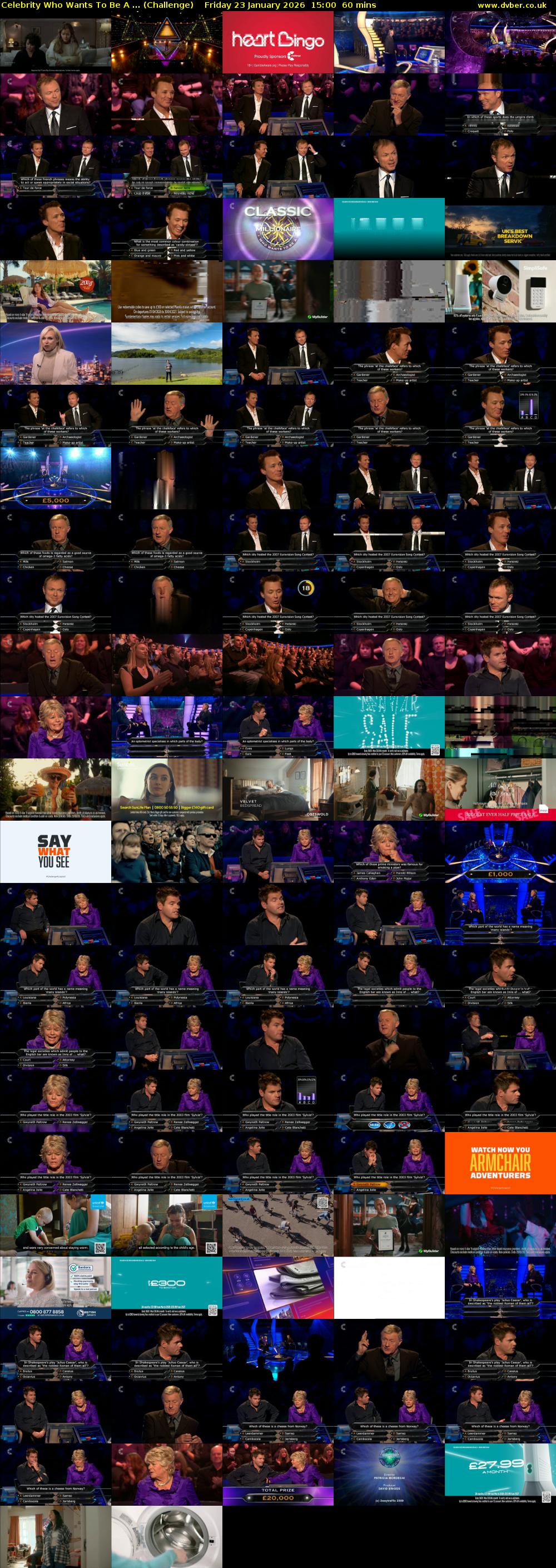 Celebrity Who Wants To Be A ... (Challenge) Friday 23 January 2026 15:00 - 16:00