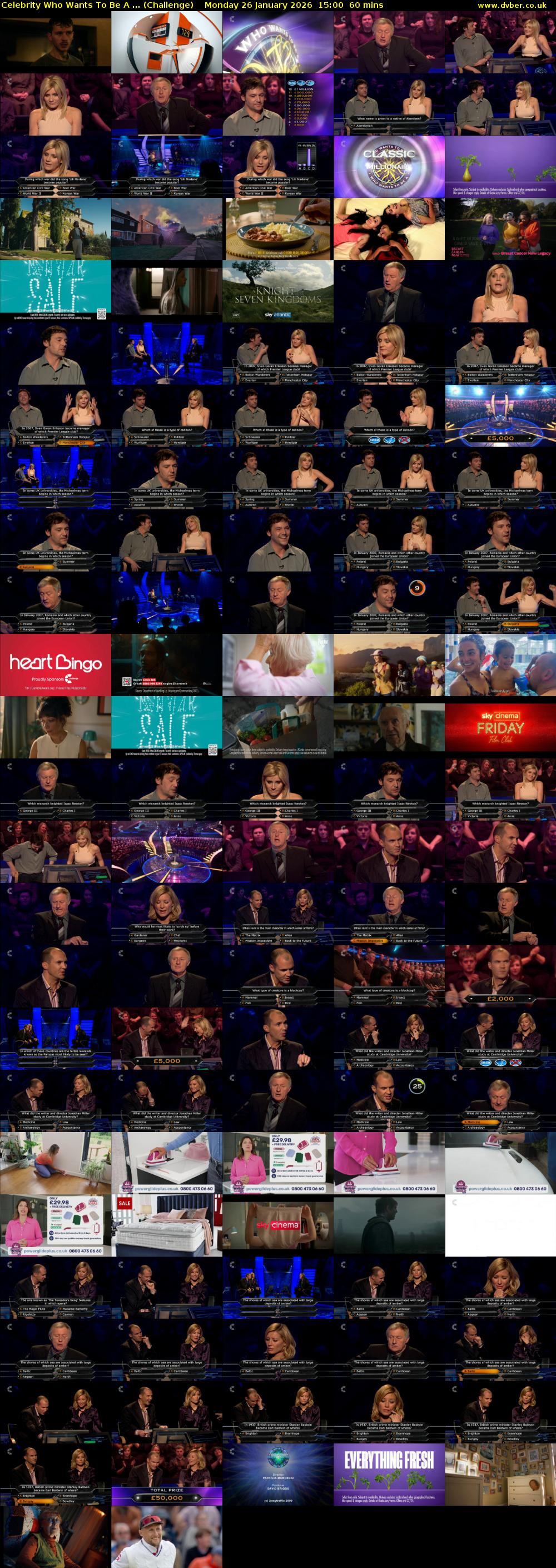 Celebrity Who Wants To Be A ... (Challenge) Monday 26 January 2026 15:00 - 16:00