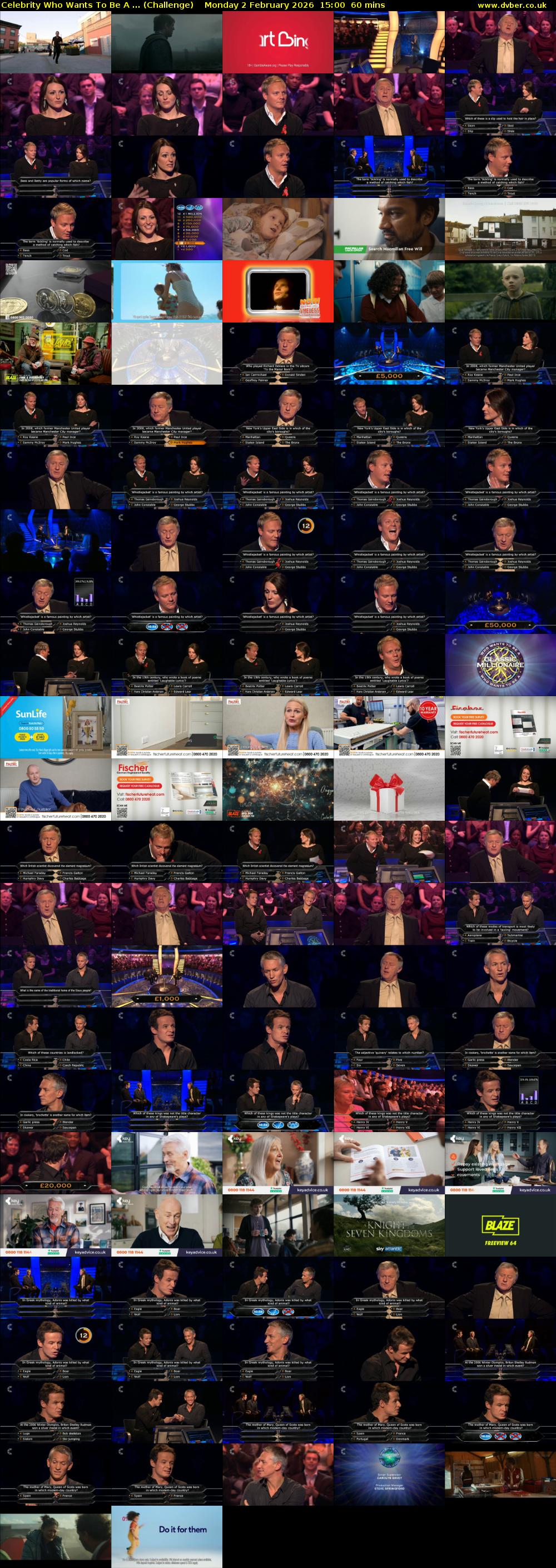 Celebrity Who Wants To Be A ... (Challenge) Monday 2 February 2026 15:00 - 16:00