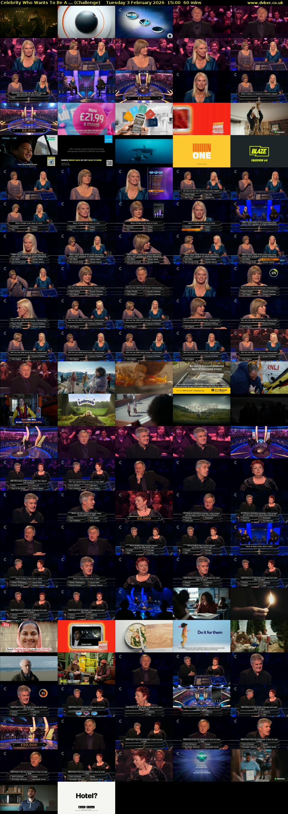 Celebrity Who Wants To Be A ... (Challenge) Tuesday 3 February 2026 15:00 - 16:00