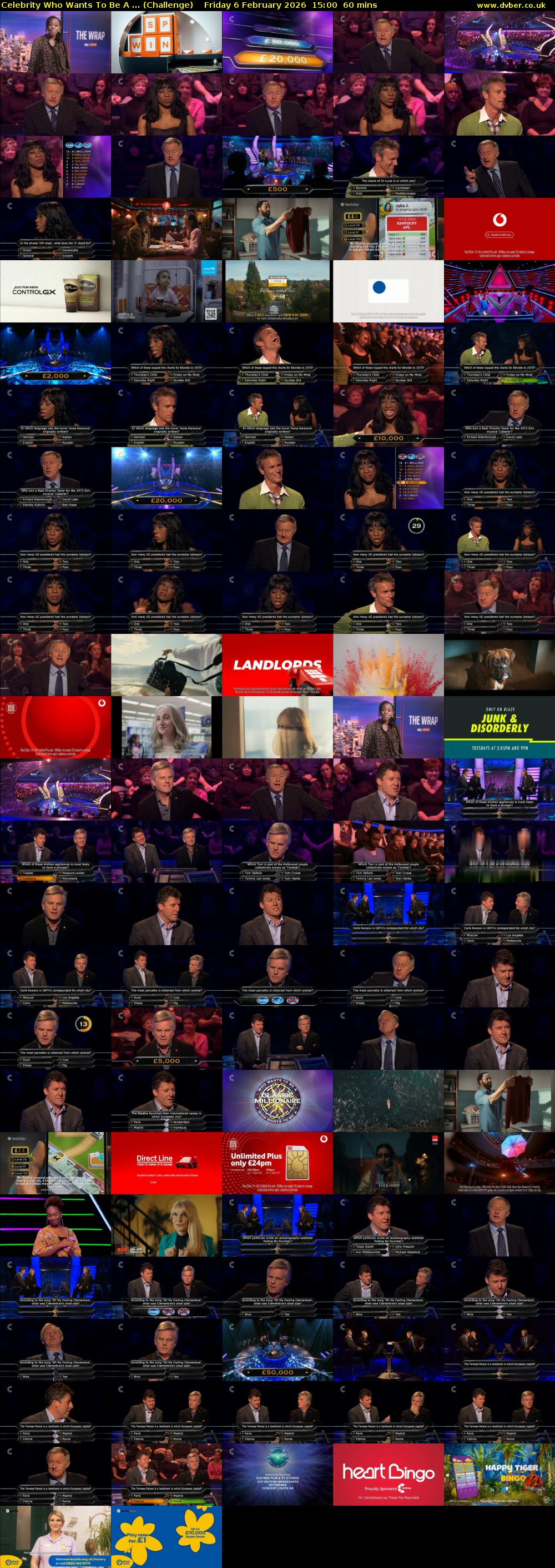 Celebrity Who Wants To Be A ... (Challenge) Friday 6 February 2026 15:00 - 16:00