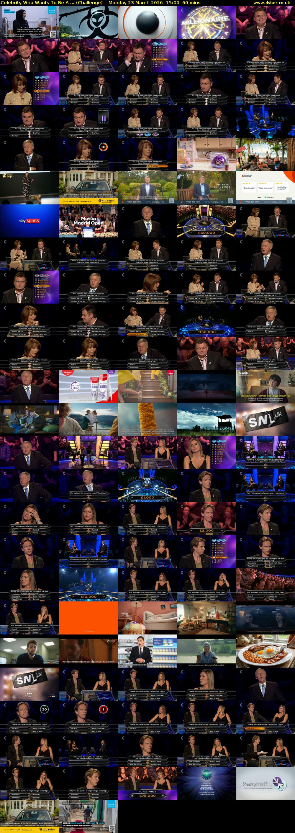 Celebrity Who Wants To Be A ... (Challenge) Monday 23 March 2026 15:00 - 16:00
