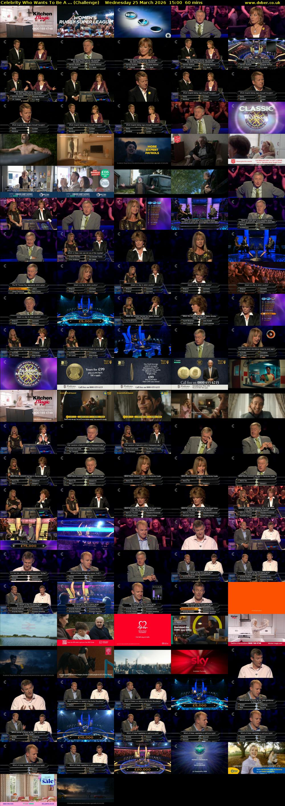 Celebrity Who Wants To Be A ... (Challenge) Wednesday 25 March 2026 15:00 - 16:00