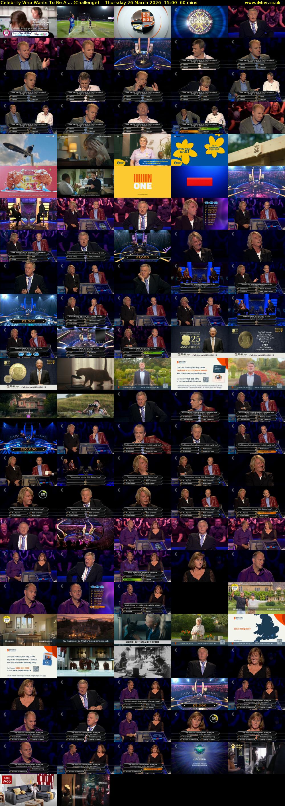 Celebrity Who Wants To Be A ... (Challenge) Thursday 26 March 2026 15:00 - 16:00