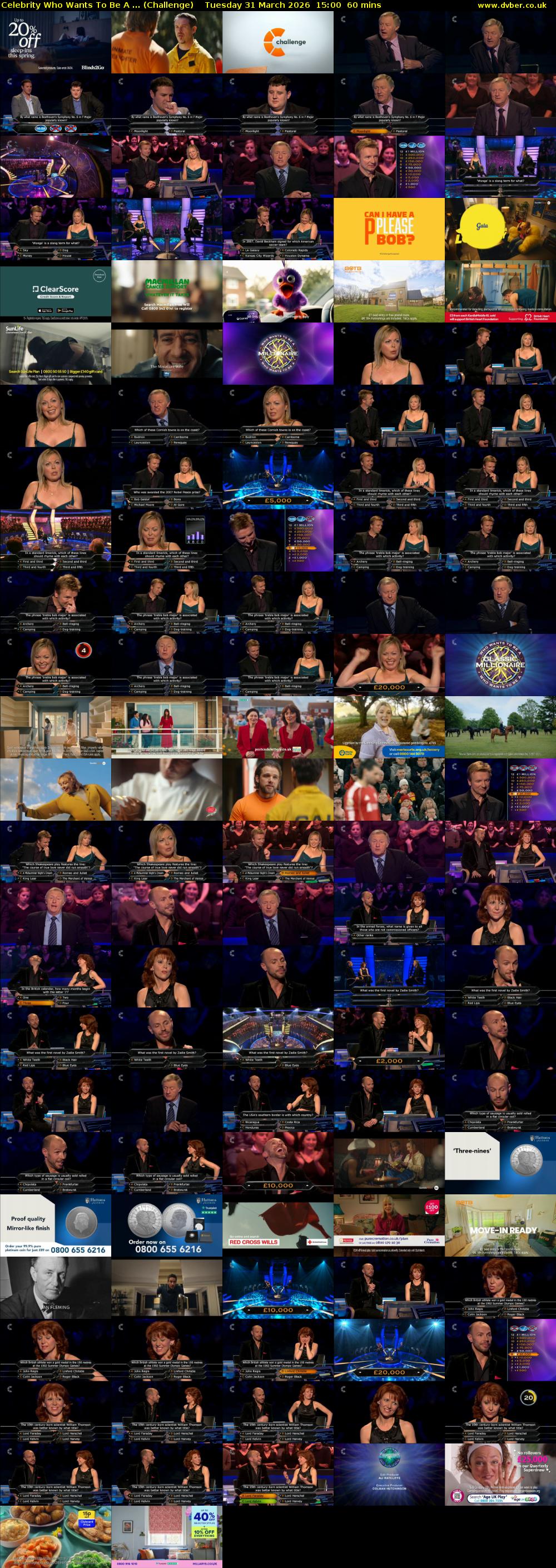 Celebrity Who Wants To Be A ... (Challenge) Tuesday 31 March 2026 15:00 - 16:00