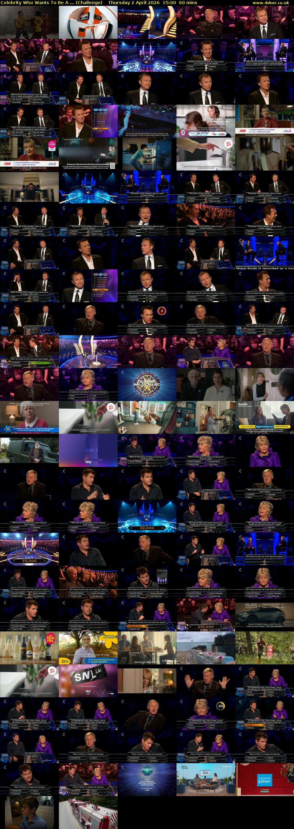 Celebrity Who Wants To Be A ... (Challenge) Thursday 2 April 2026 15:00 - 16:00