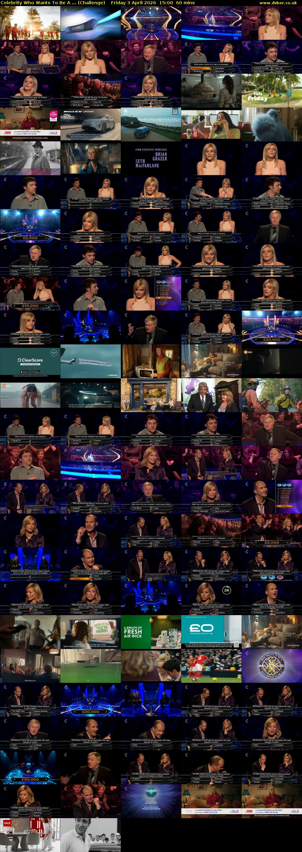 Celebrity Who Wants To Be A ... (Challenge) Friday 3 April 2026 15:00 - 16:00