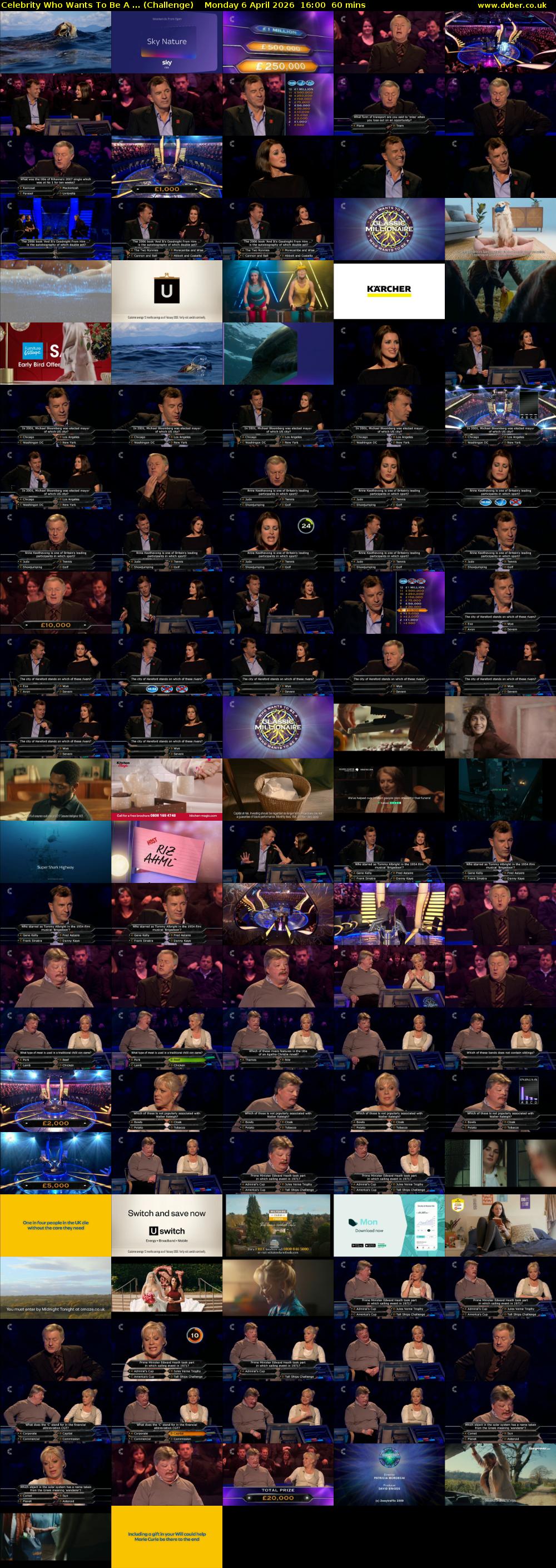 Celebrity Who Wants To Be A ... (Challenge) Monday 6 April 2026 16:00 - 17:00