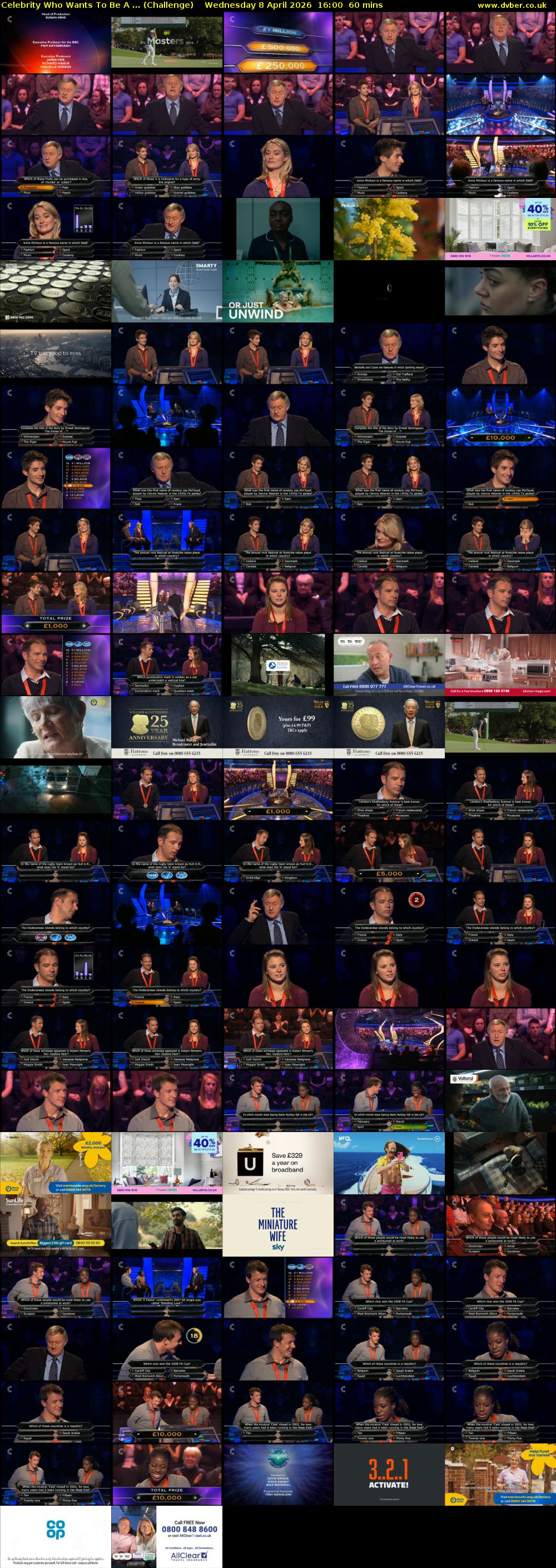 Celebrity Who Wants To Be A ... (Challenge) Wednesday 8 April 2026 16:00 - 17:00