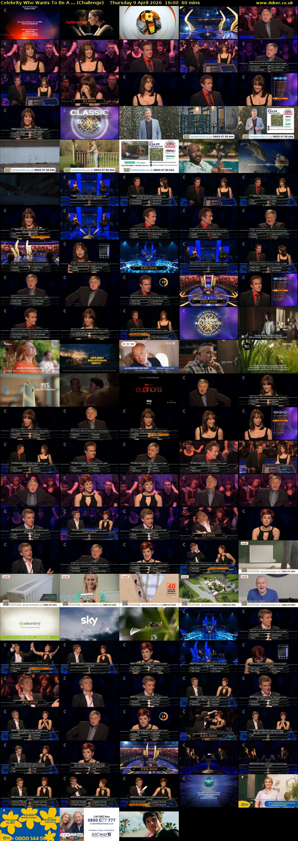 Celebrity Who Wants To Be A ... (Challenge) Thursday 9 April 2026 16:00 - 17:00