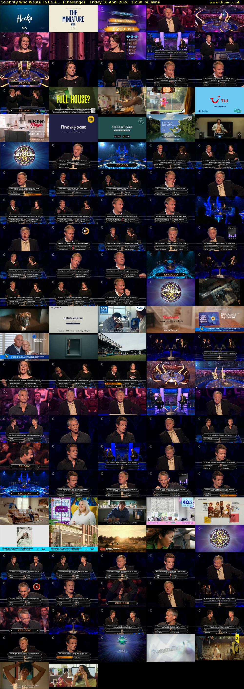 Celebrity Who Wants To Be A ... (Challenge) Friday 10 April 2026 16:00 - 17:00