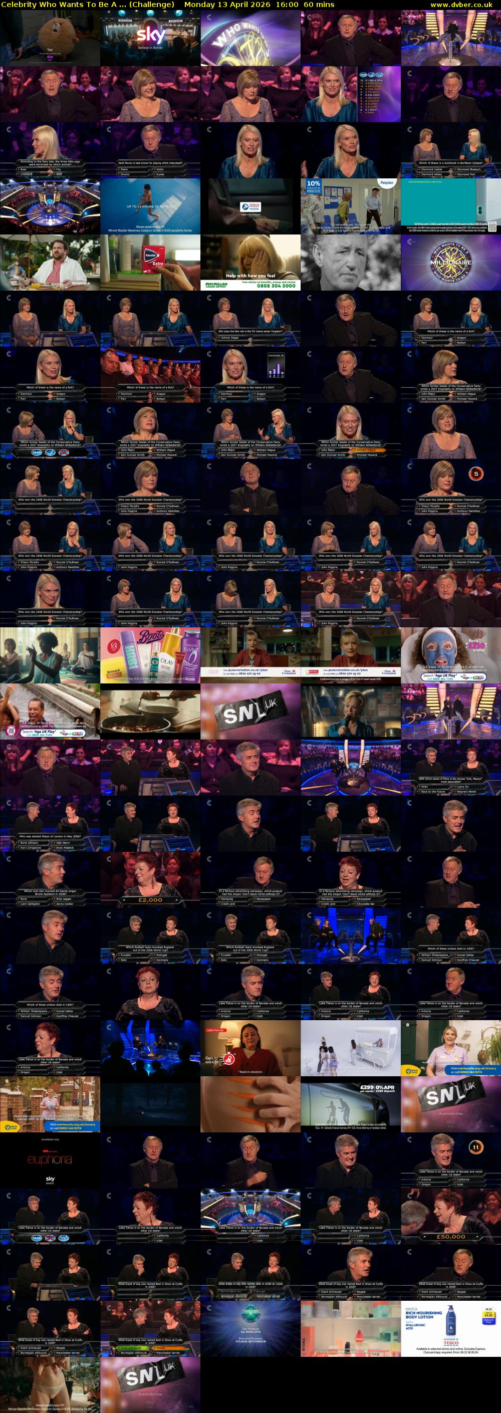 Celebrity Who Wants To Be A ... (Challenge) Monday 13 April 2026 16:00 - 17:00