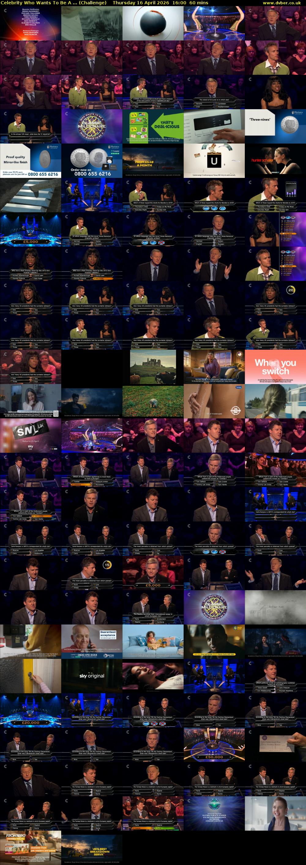 Celebrity Who Wants To Be A ... (Challenge) Thursday 16 April 2026 16:00 - 17:00