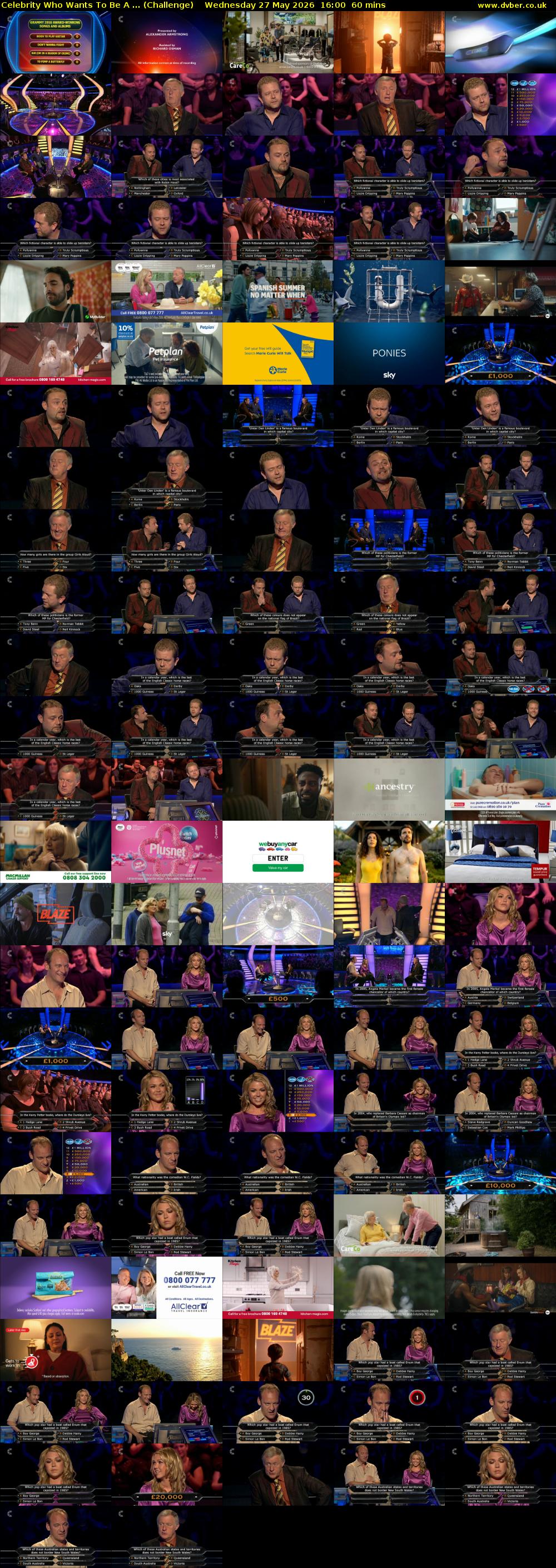 Celebrity Who Wants To Be A ... (Challenge) Wednesday 27 May 2026 16:00 - 17:00