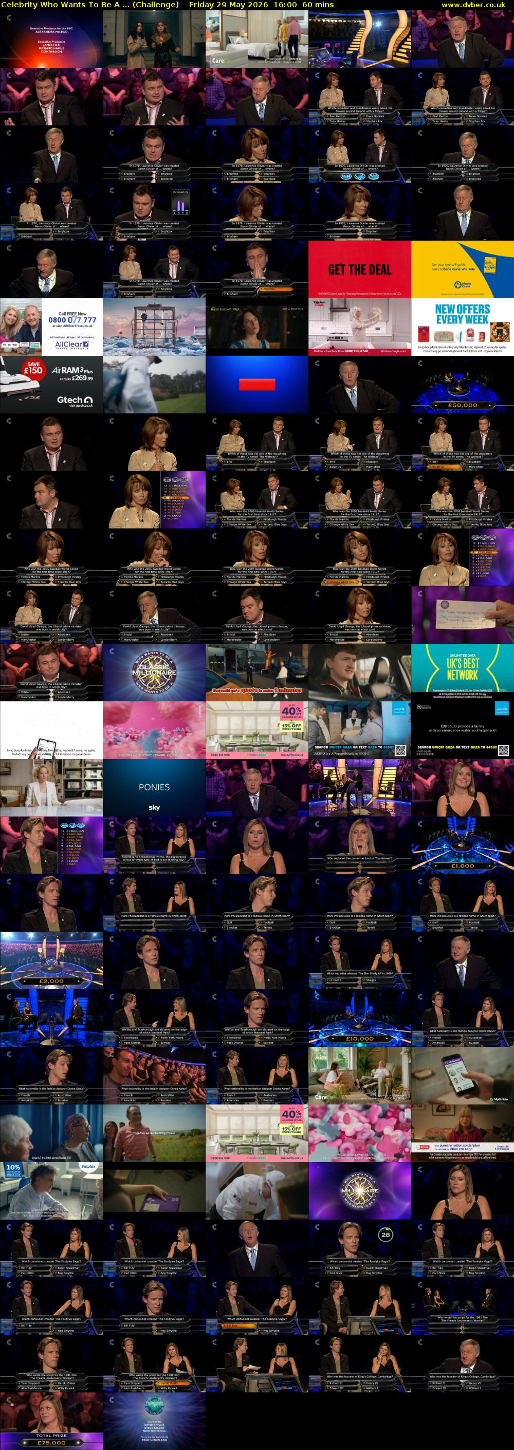 Celebrity Who Wants To Be A ... (Challenge) Friday 29 May 2026 16:00 - 17:00