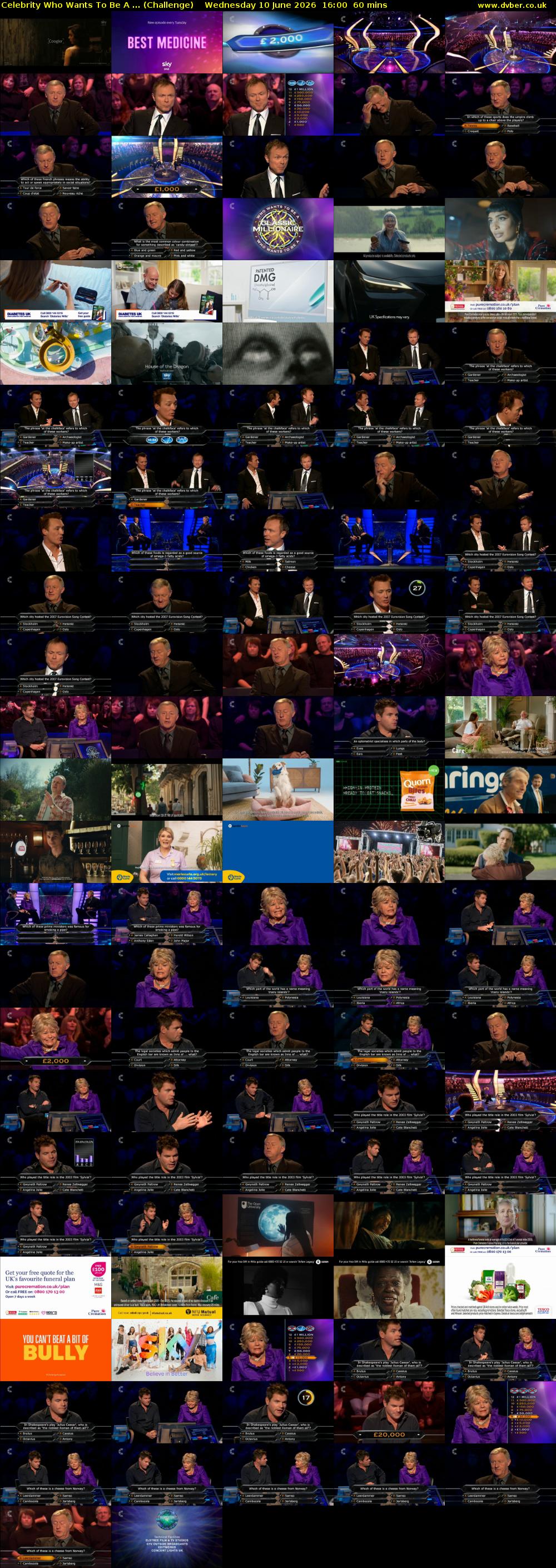 Celebrity Who Wants To Be A ... (Challenge) Wednesday 10 June 2026 16:00 - 17:00