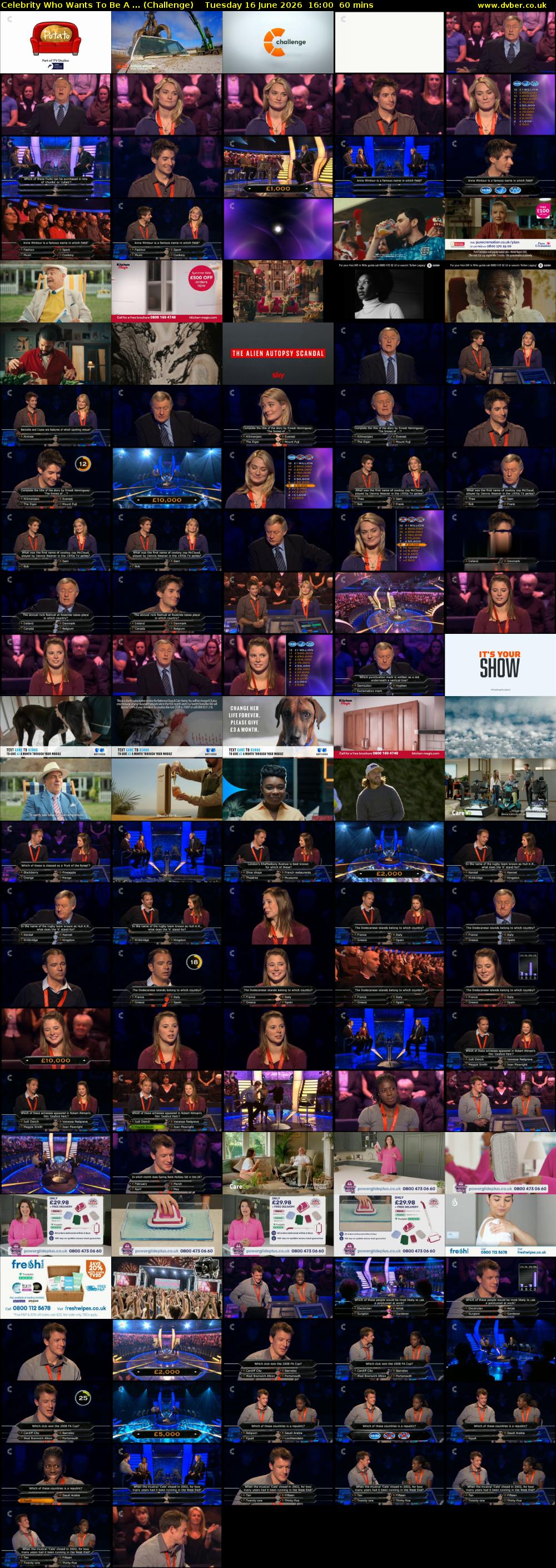 Celebrity Who Wants To Be A ... (Challenge) Tuesday 16 June 2026 16:00 - 17:00