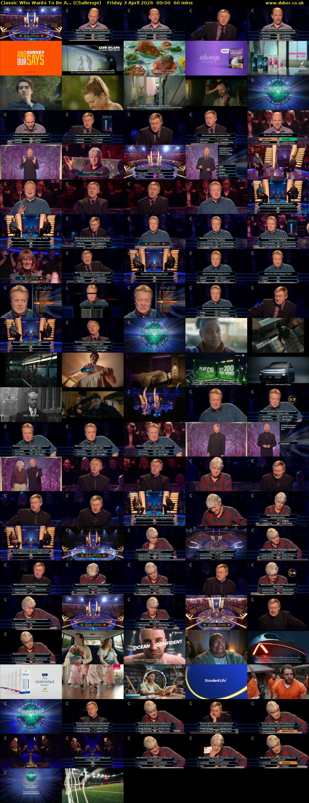 Classic Who Wants To Be A... (Challenge) Friday 3 April 2026 00:00 - 01:00