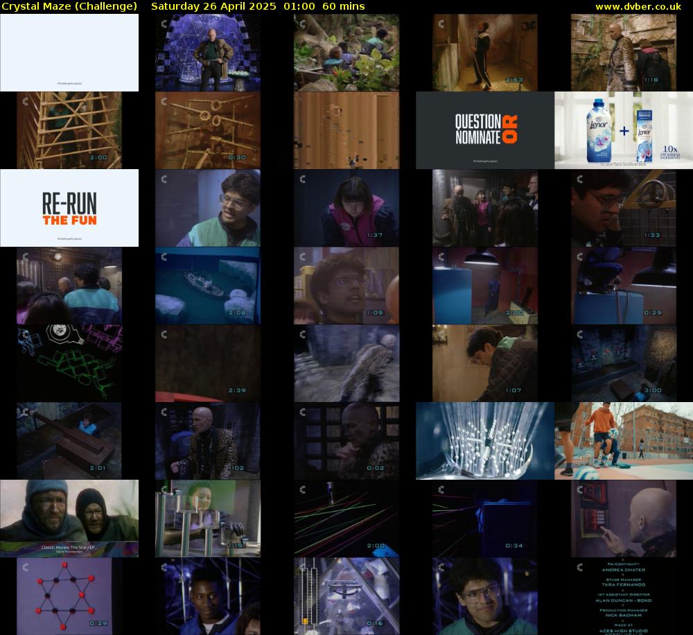 Crystal Maze (Challenge) Saturday 26 April 2025 01:00 - 02:00