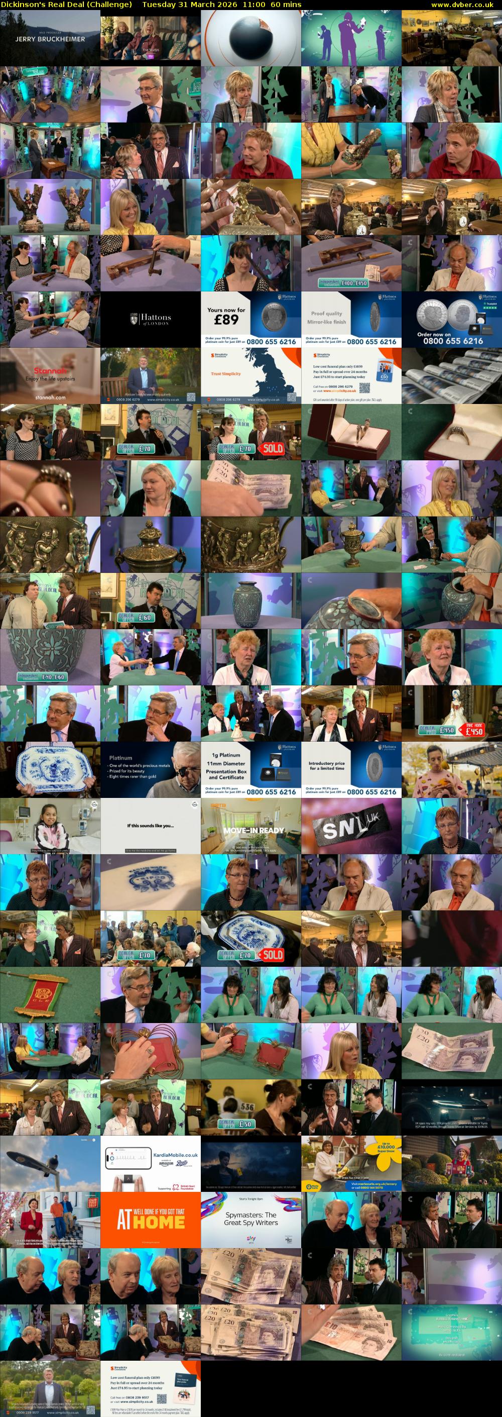 Dickinson's Real Deal (Challenge) Tuesday 31 March 2026 11:00 - 12:00