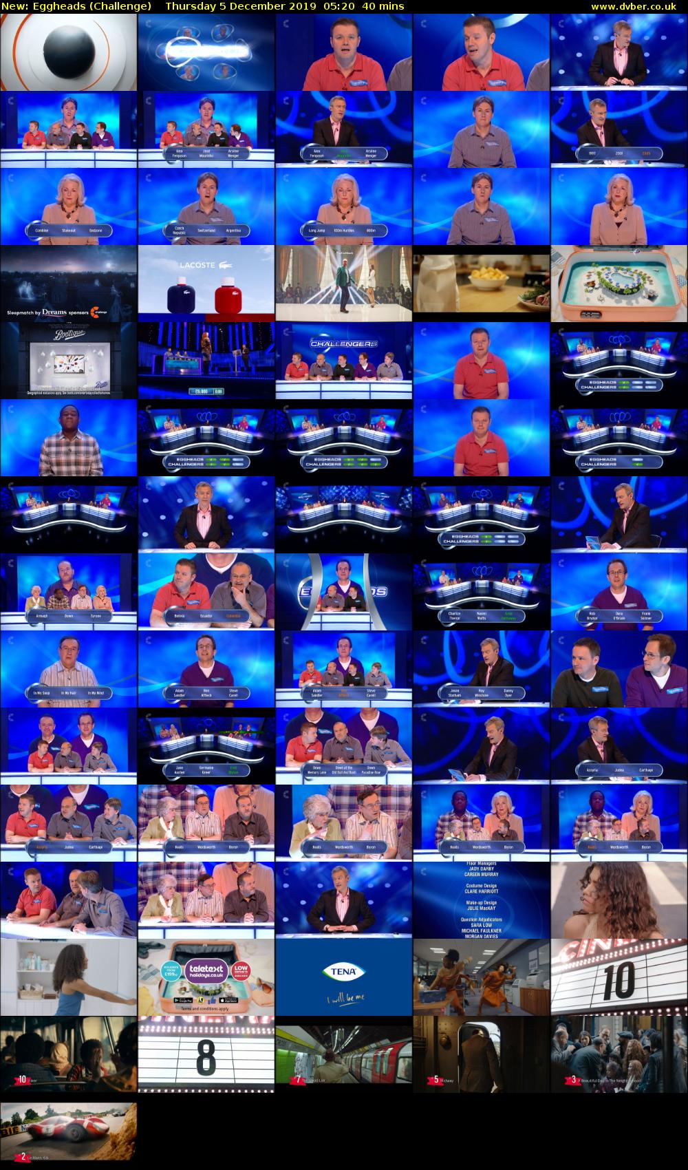 Eggheads (Challenge) Thursday 5 December 2019 05:20 - 06:00