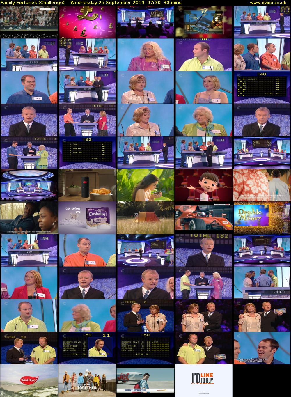 Family Fortunes (Challenge) Wednesday 25 September 2019 07:30 - 08:00